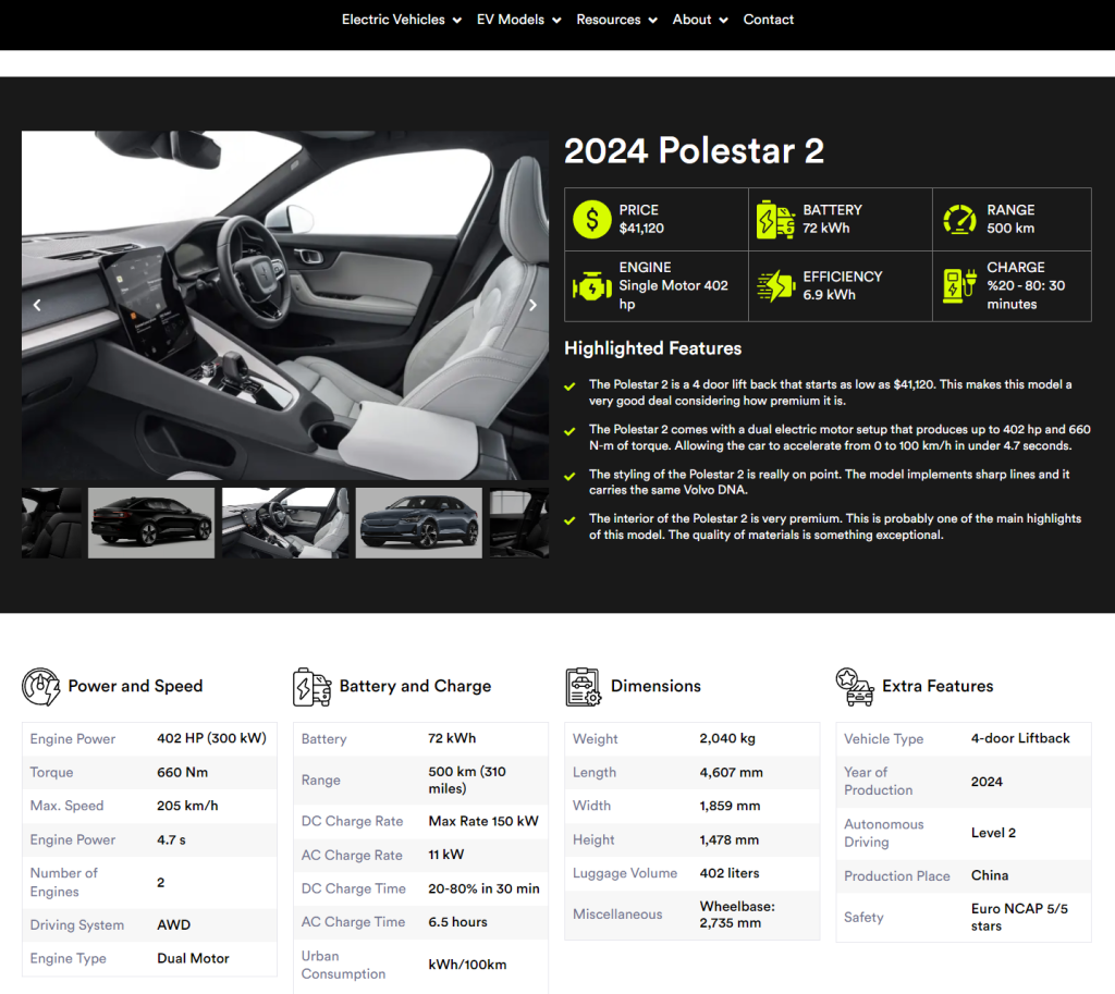 Polestar 2 product page